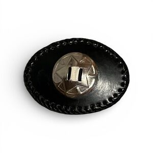 Vintage Western Black Leather Belt Buckle with Silver Accent